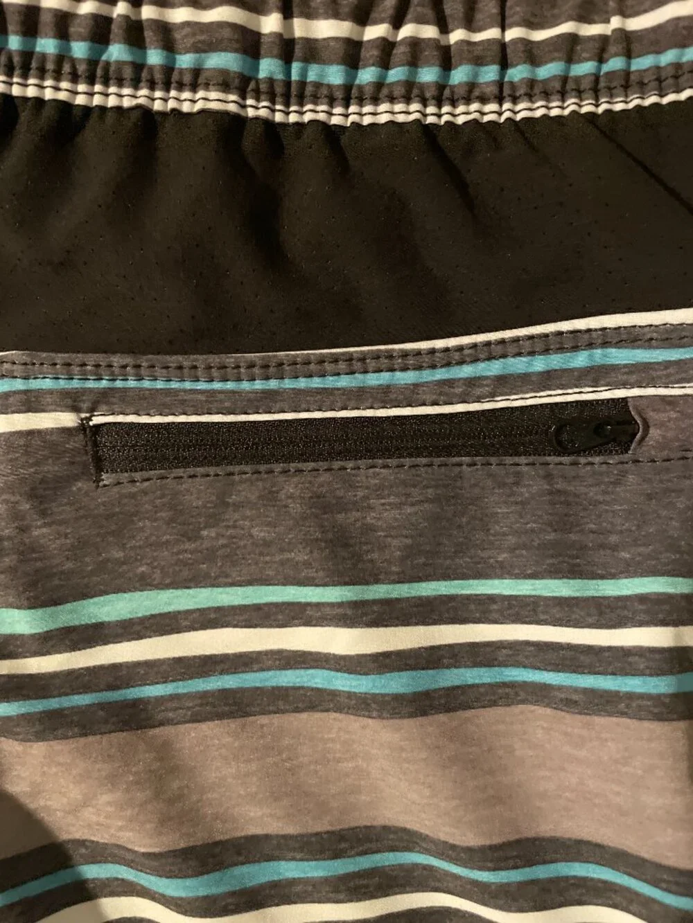 Speedo Black Gray and Blue Striped Men’s Swim Trunks
